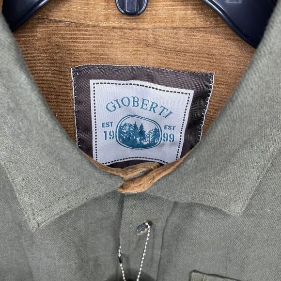 GIOBERTI Shirt Mens Medium M Button Up Flannel NEW Olive Green 100% Cotton - Picture 3 of 7